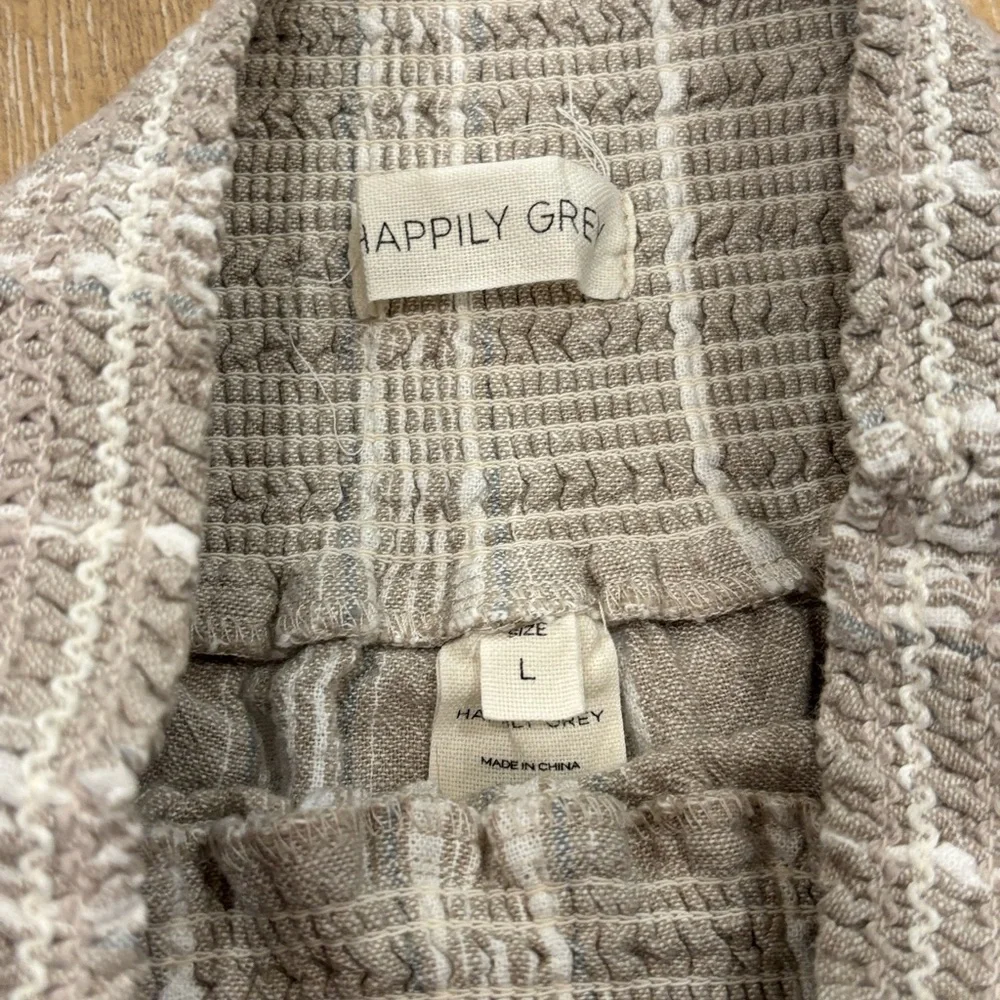 Happily Grey Striped Wide Leg Linen Blend Pants - Size L - Picture 4 of 10